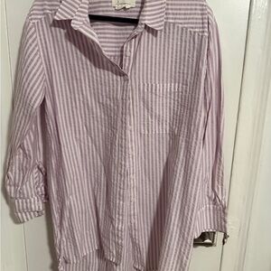 Anthropologie Lavender and White Striped Button-Front Shirt